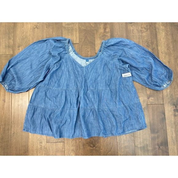 NWT Old Navy Boho Chambray Flattering Tiered Denim Swing Shirt Women's 4X Blue - Picture 3 of 8